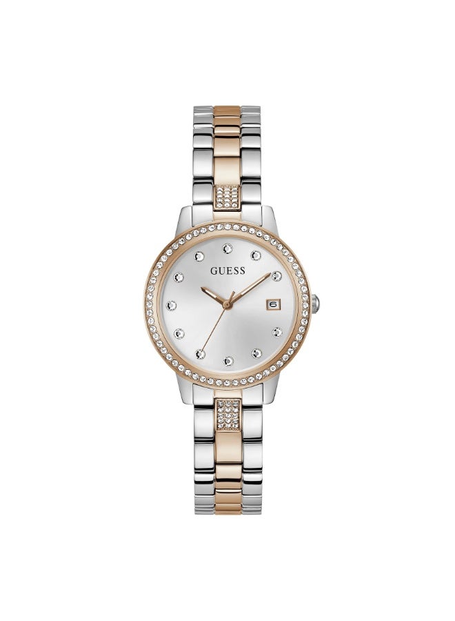 GUESS Women’s Two-Tone Silver & Rose Gold Stainless Steel Quartz Watch GW0725L2 - Image 1